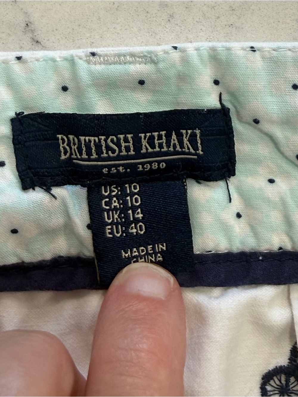 British Khaki White Blue Bicycle Print Cotton Skirt Size 10 - Picture 5 of 6